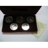A Pobjoy Mint Set of Five Sterling Silver Proof Millennium of Tynwald Crowns, 1979, accompanied by