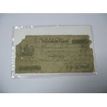 A Wakefield Bank One Pound Banknote Dated 1st Day of Nov 182?, for Wentworth Chaloner and Rishworth,