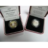 Two Royal Mint United Kingdom Silver Proof Piedfort Two Pound Coins, 1995, 1997, accompanied by
