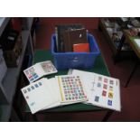 A Box with Six Stamp Albums of World Stamps, mixed condition but some useful material, George VI