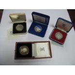 Four Cased Crown Sized Silver Proof Coins, to include The Royal Mint Falkland Islands fifty pence