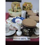 H J Wood 'Indian Tree' Vase and Jug, A J Wilkinson basket moulded bowl, Denby storage jars,