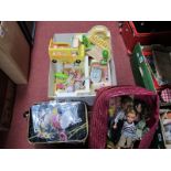 Sylvanian Family School Bus, Ice Cream Van etc, 2001 MGA dolls in Bratz case, other dolls.