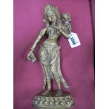 Indian Brass Female Deity Figure, 29.5cm high.