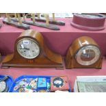 Inlaid Mahogany Dome Cased Eight Day Mantle Clock, another in walnut. (2)