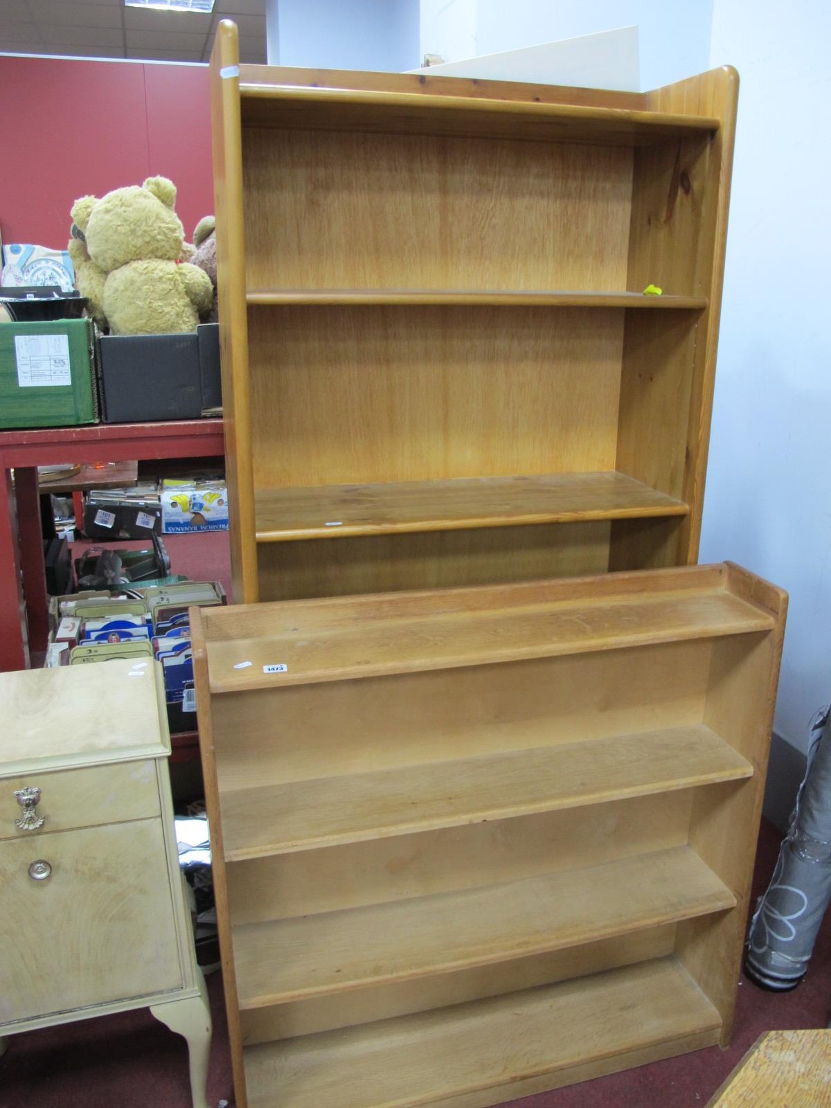 A Pine Bookcase, with four shelves; together with an oak bookcase. (2)
