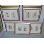 Fashion Prints, featuring early XIX Century Ladies (10) in five frames, 16.5 x 11.5cm.