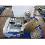 Hallmarked Silver Backed Brush (damaged), silver plated photo frames, candlestick, toast rack,