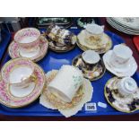 Copelands China for T. Goode Pink Rose Trios x 2,Beleek mug, two saucers, Coalport cobalt blue