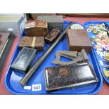Leather Playing Card Cases, snuff boxes, jewellery case, cylindrical rule, etc:- One Tray