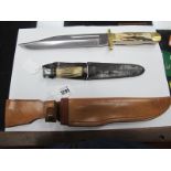 J. Nowill & Sons of Sheffield 'Bowie' Knife, with brass mounts to stag handle, 41cm long plus