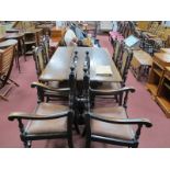 Oak Extending Dining table, circa 1920's the top pulling apart to reveal folding leaf on heavy cup