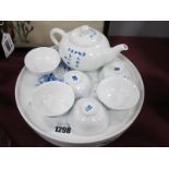 Oriental - Chinese Blue & White Porcelain Tea Service, comprising tea pot, six tea bowls on circular