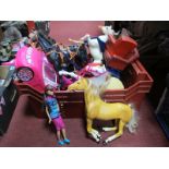 'Sindy' Rubber Three Piece Suite, vehicle and 'Barbie' pink cars, horses, etc:- Two Boxes