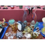A Pair of Flamingo Style Glass Birds, Maltese turtle, various animal bird and other glass