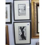 Three Black and White etching of the Female Form, (unsigned).