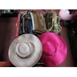Ladies Italian Leather and Other Handbags, two designer special occasion hats:- Two Boxes