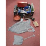 Chain Mail Vest and Bag, souvenir spoons, trophy stands, draughts, etc:- One Box