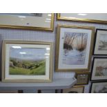 Geoff Kersey (Matlock Artist) Derbyshire Valley with Castle Turret in foreground, watercolour signed