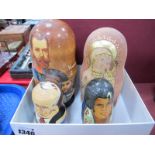 Russian Graduated Wooden Dolls, to include Putin, Elvis Presley, 10cm high.