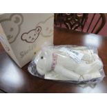Steiff White Alpaca Bear, with pink collar 662683 2008, in unopened plastic bag plus card box 26cm