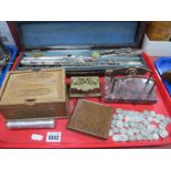 Flute, 'The Wunup' Cigarette Case, silver threepences, etc:- One Tray