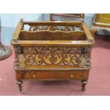 A Mid XIX Century Burr Walnut Music Canterbury, with pierced supports, single drawer, turned legs