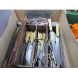 Rodgers and Dixon Carving Knives, XIX Century Knives, oval mirror panel, snuff box, etc:- One Box