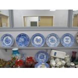 Spode 'The Blue Room Collection' Pottery Plates x 7, a Stafford flowers enamel patch box.