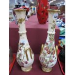 'Bonn' Pair of Continental Pottery Vases, circa 1900, of slender bulbous form, each with twin gilt