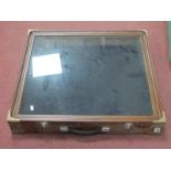 Table Top Display Case, with brass corner mounts and carry handle, 61.5 x 57 x 10cm.