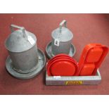 Bird Feeders, three galvanised one 32cm high x 26cm diameter, another 28cm high x 20cm diameter