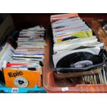 45 RPM Records, various genres, many 1970's and 80's, many in sleeves:- Three Plastics Boxes