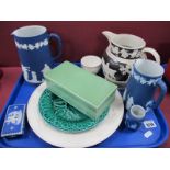 Wedgwood Pottery Keith Murray 'Matt Green' Box, (lid cracked), jasperware etc:- One Tray.