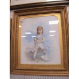 G.W Webster Chester? Study of a Girl Holding Doll, painting on porcelain circa 1900, signed