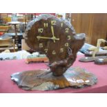 Parkes Knysna South African Stinkwood Mantle Clock, the face as a map of South Africa with Springbok