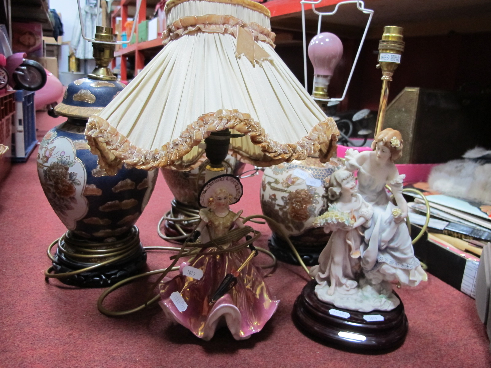 Three Chinese Pottery Table Lamps, Girandi and Florence examples. (5)