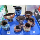 Ewenny Pottery of Wales, goblet 14.5cm high, three vases, ashtray, two jugs, another damaged:- One