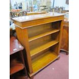 Yew Wood Bookcase, with two shelves, reeded sides and bracket feet, 76 x 96cm.