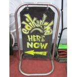 Edik Walcha Here Now' Swing Advertising Sign, in chrome stand, 91cm high.