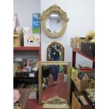 A Gilt Arched Framed Wall Mirror, 127cm high, rectangular wall mirror, ova example with tidy shelf.