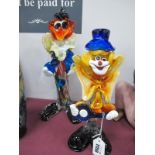 Two Murano Glass Clowns, one 35cm high another 30cm high.