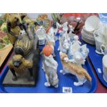 Family Cares Ceramic Dog x 2, bisque dog and owner figure groups, Tutankhamun resin group:- One Tray