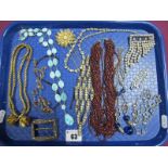 Vintage Costume Jewellery, including multi strand bead necklace, two row bracelet, necklaces