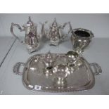An Oneida USA Plated Four Piece Teaset, together with a decorative twin handled plated tray and a