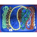 Malachite and Other Bead Necklaces, amber etc :- One Tray