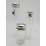 A Matched Set of Three Hallmarked Silver Topped Glass Travelling Jars, WG, London 1909, 1910 (