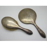 A Matching Hallmarked Silver Backed Hand Mirror and Hair Brush, WA, Birmingham 1913, each detailed