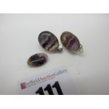 A Pair of Blue John Oval Panel Clip Earrings, (unpierced / closed back settings/ doublet?) clip