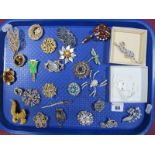 A Collection of Assorted Costume Brooches, including spider, cats, Art Deco style etc :- One Tray